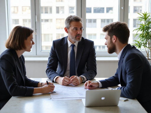 Consultant discussing strategy with startup founders