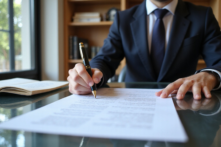 Lawyer reviewing contracts