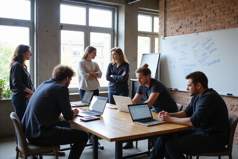 Startup team working together